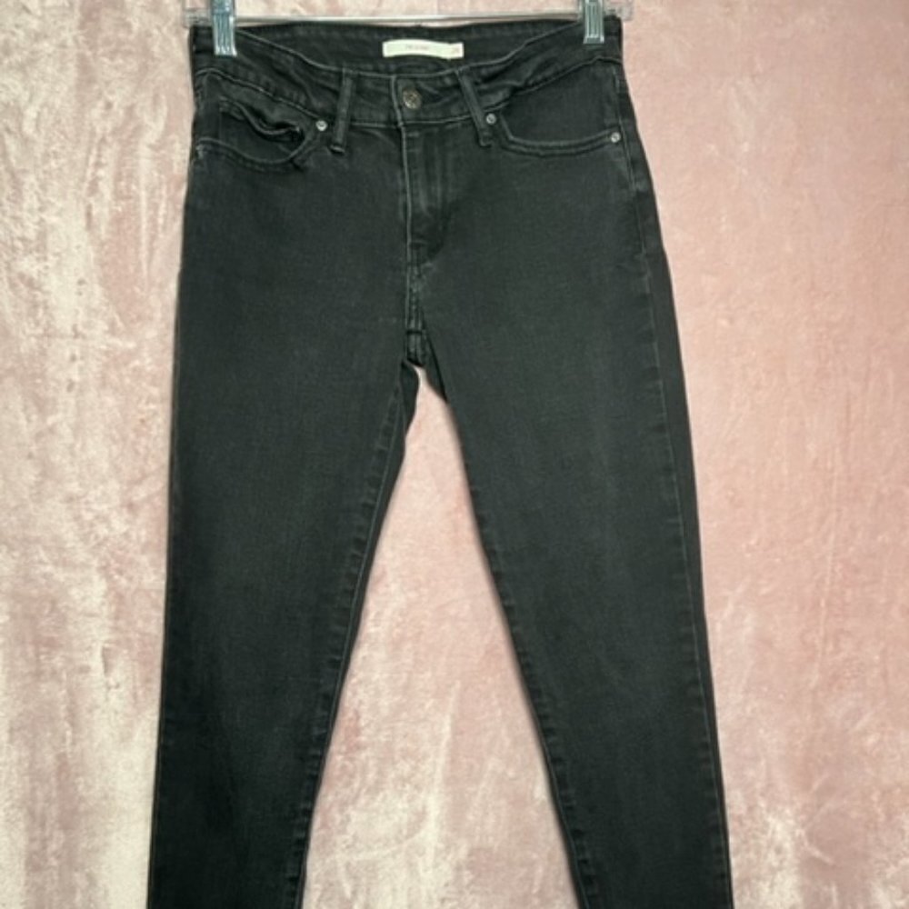 Levi Womens Black 711 Denim Skinny Jeans Waterless Mid Rise Faded Size 26